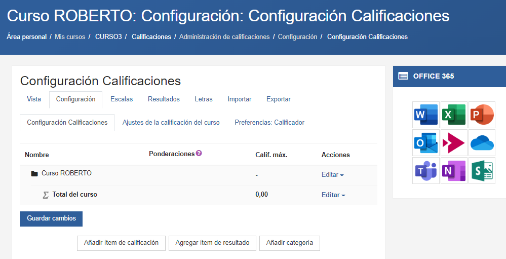 Configuración de calificaciones