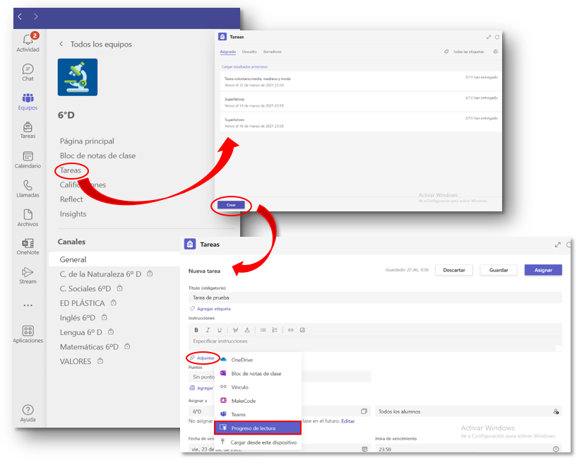 Adjuntar recurso  Progreso lectura a una tarea