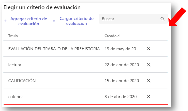 Elección criterio de evaluación