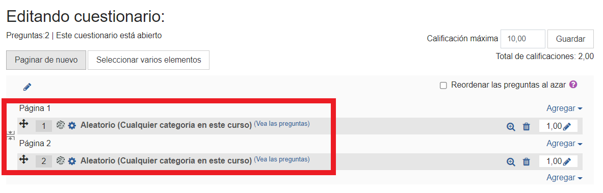 Configuración de cuestionarios
