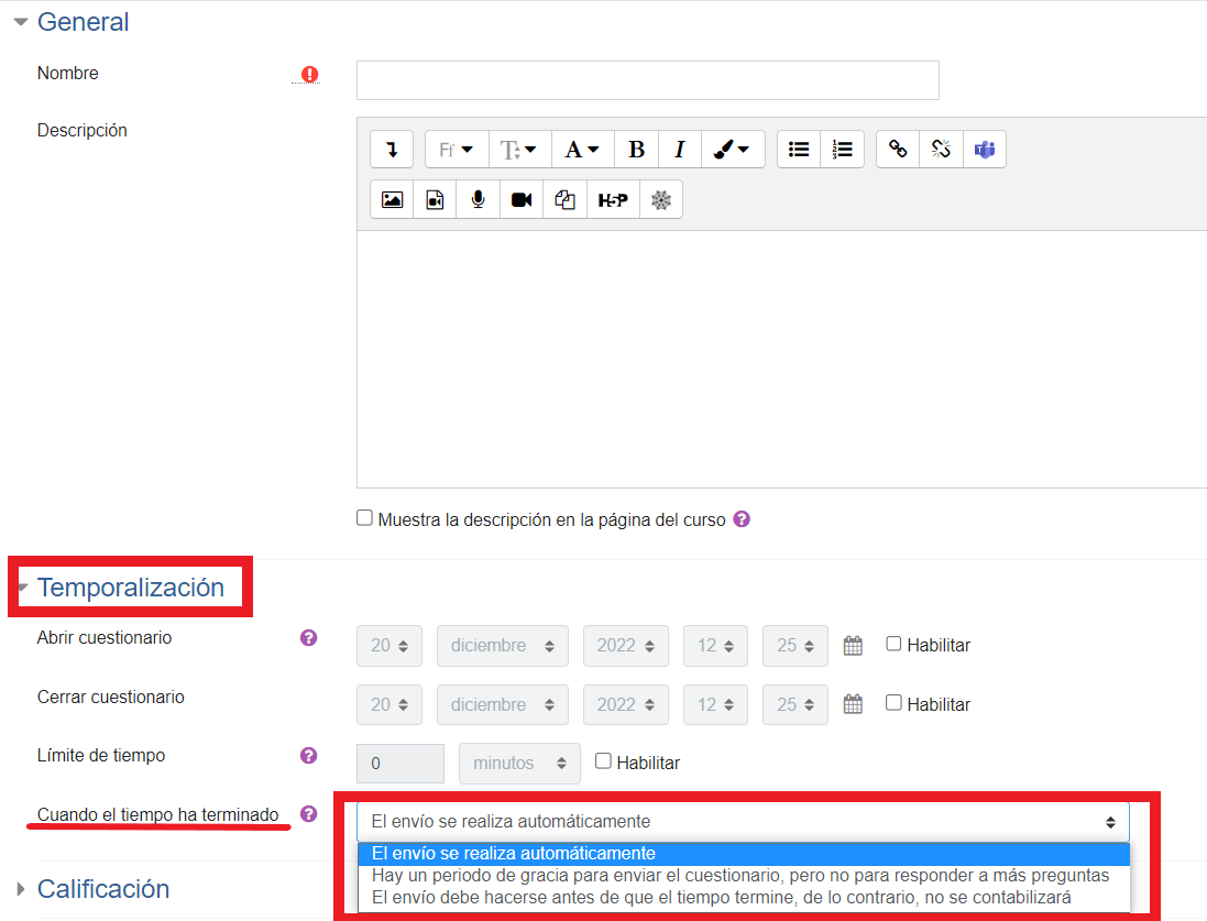 Configuración de cuestionarios