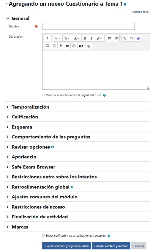 Configuración de cuestionarios