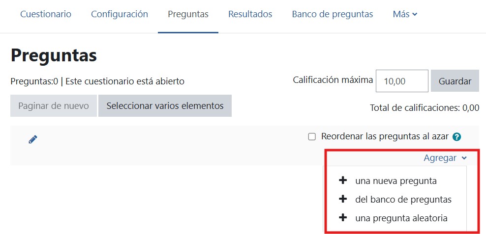 Configuración de cuestionarios