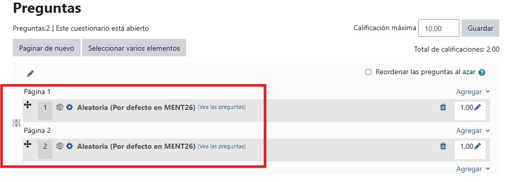 Configuración de cuestionarios