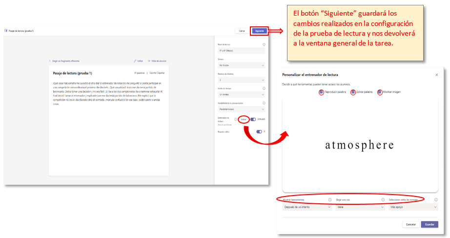 Configuración Entrenador de lectura