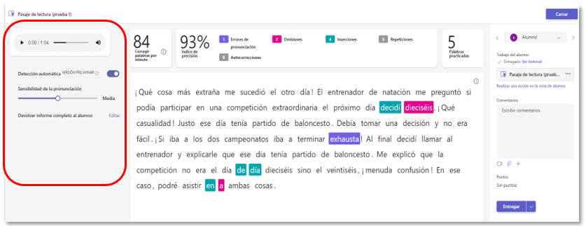 Configuración de la corrección
