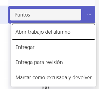 Captura de pantalla que muestra cómo acceder al trabajo del alumno desde el menú de 