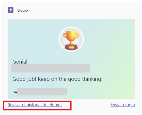 Captura de pantalla que muestra cómo acceder al historial de Elogios.