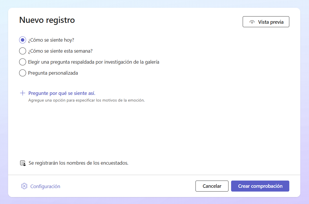 Captura de pantalla que muestra cómo configurar un nuevo registro en Reflect.