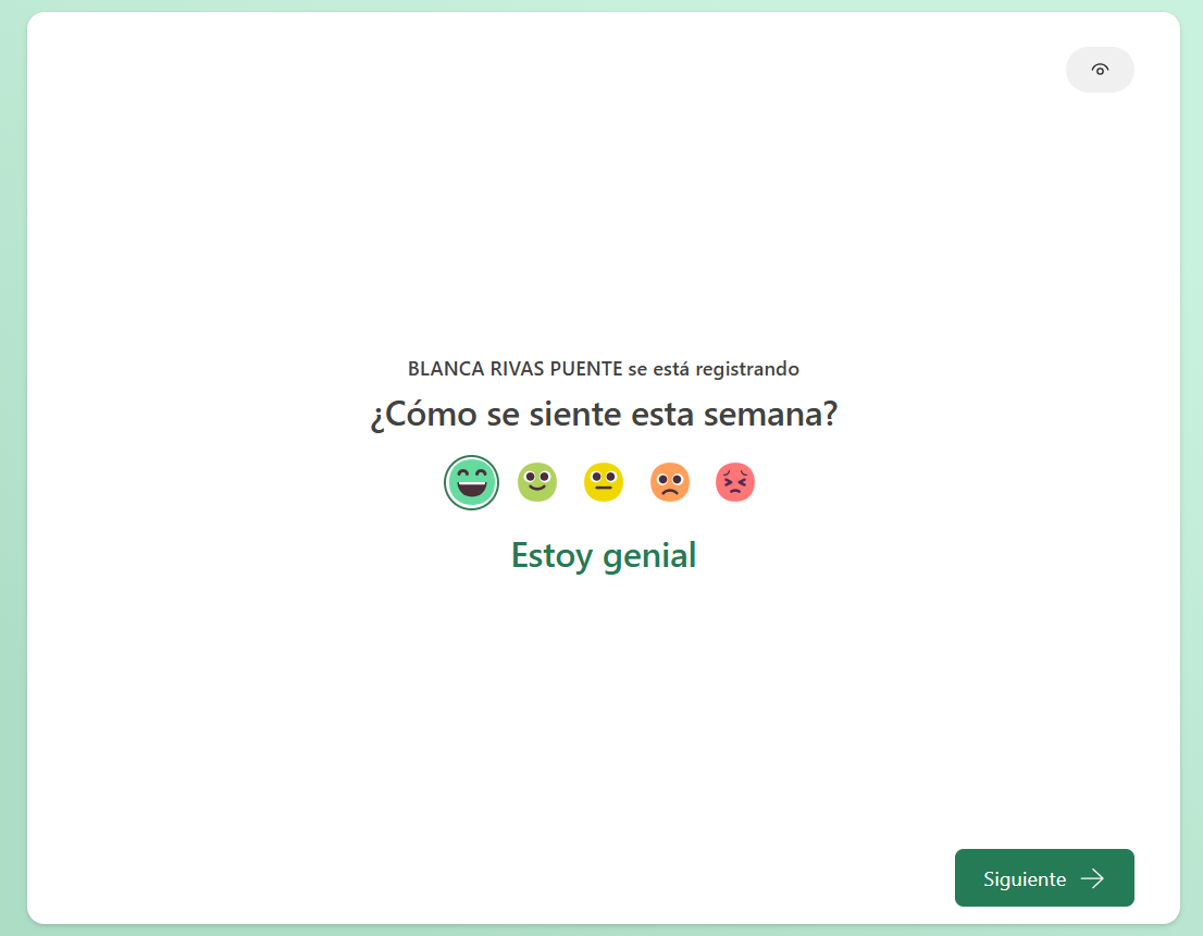 Captura de pantalla que muestra la vista del alumno en Reflect