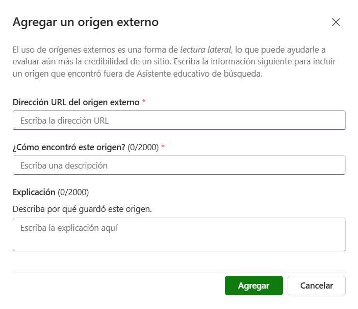 Captura de pantalla que muestra los campos a incluir cuando se añade una referencia externa en la tarea 