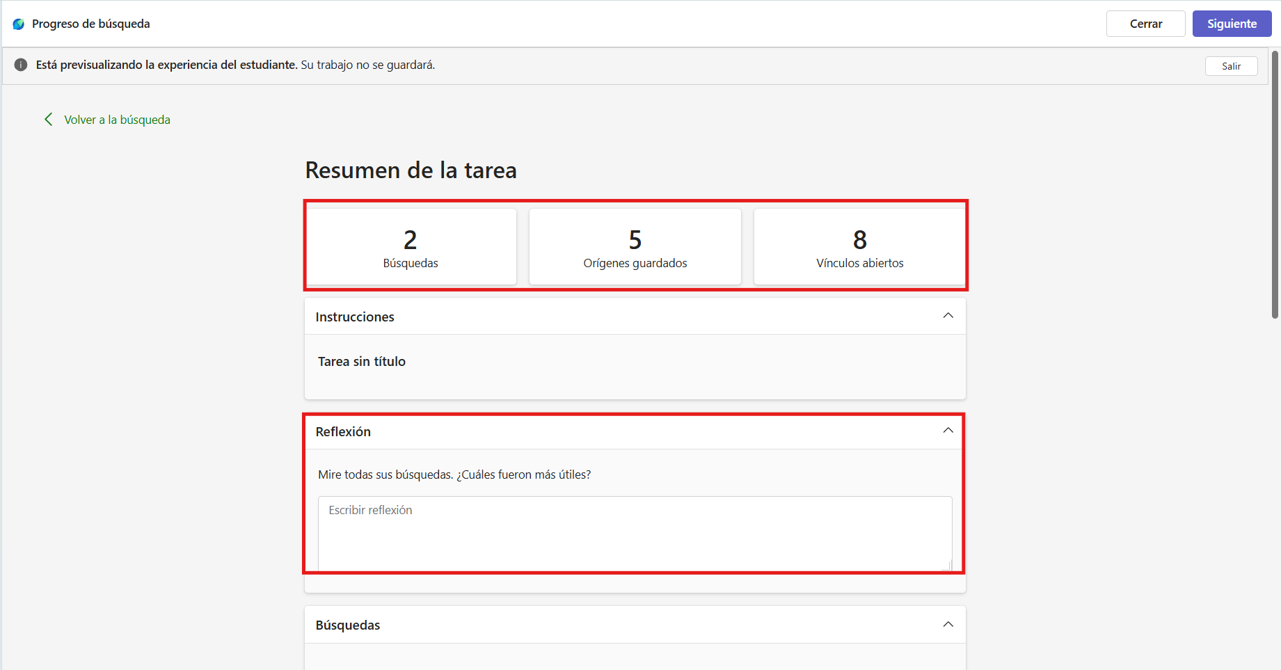 Captura de pantalla que muestra el resumen de la actividad del alumnado en 