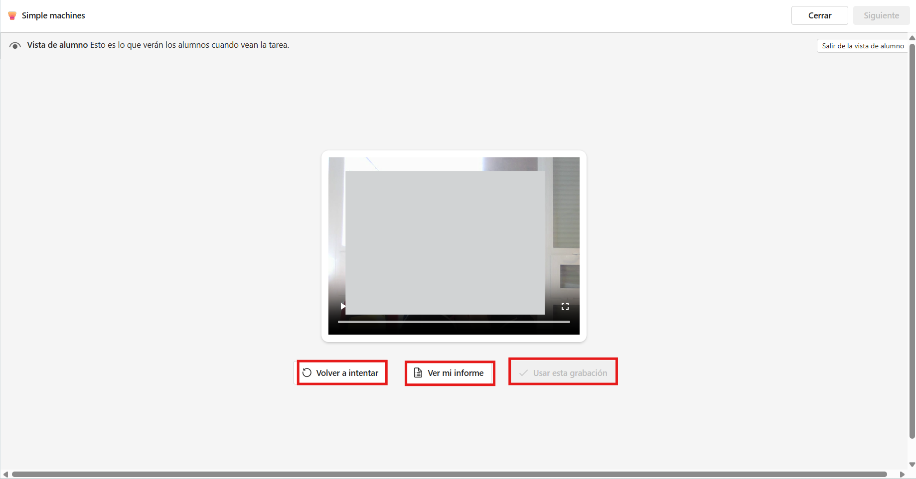 Captura de pantalla que muestra las opciones posteriores a realizar un intento en Progreso de discurso de Teams