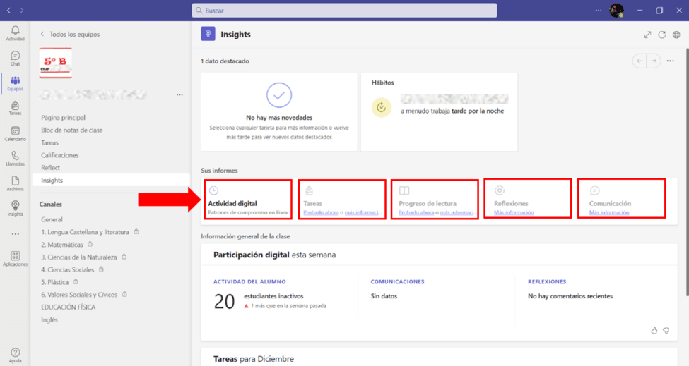 Captura acceso a paneles de Insights