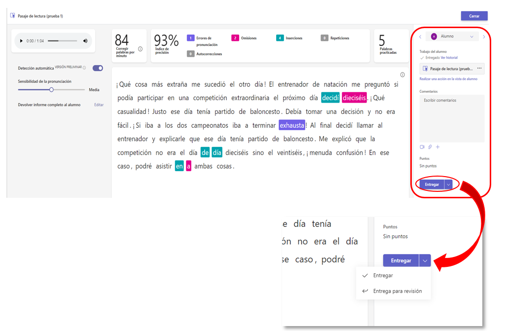 Opciones de entrega al alumno