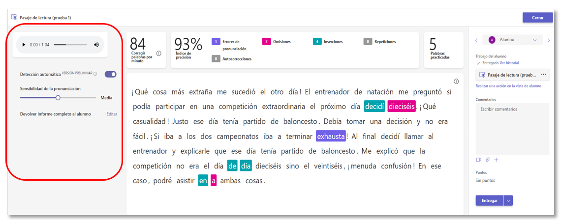 Configuración de la corrección 