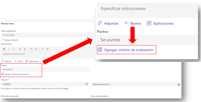 Agregar criterio de evaluación