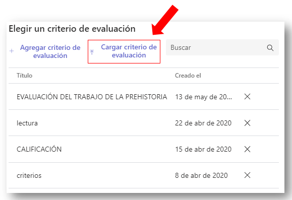 Importar un criterio de evaluación