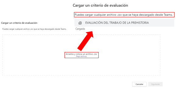 Seleccición y carga de un archivo .csv