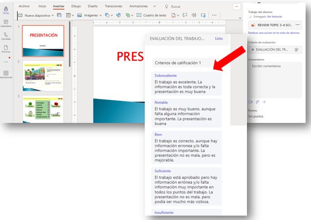 Evaluación de la rúbrica
