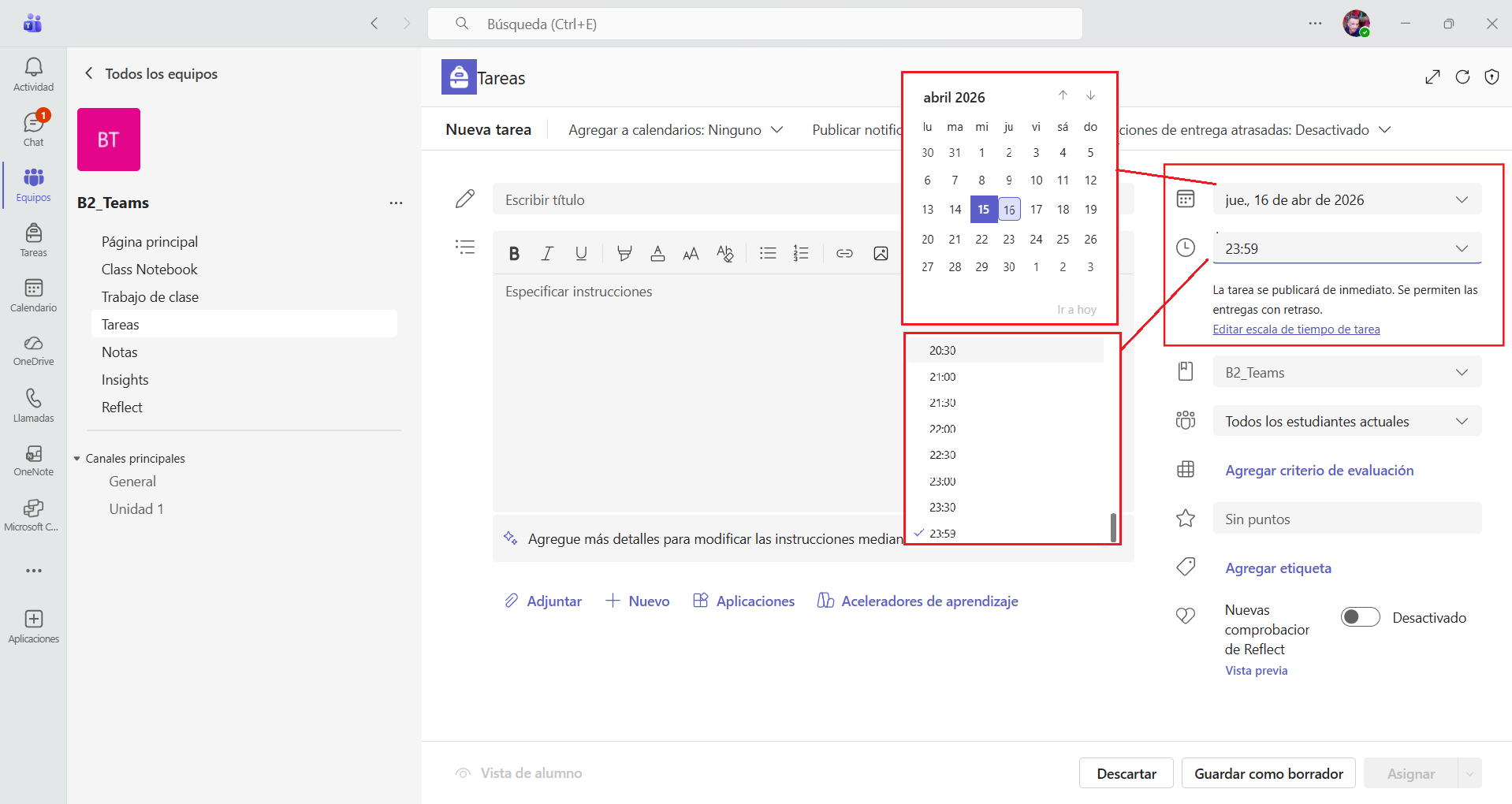 Instrucciones de una tarea