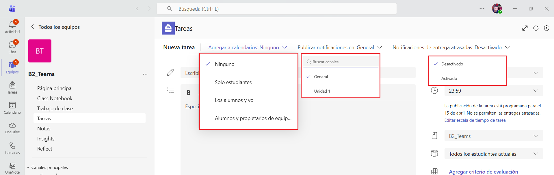 Instrucciones de una tarea
