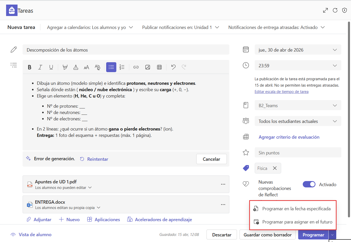 Instrucciones de una tarea