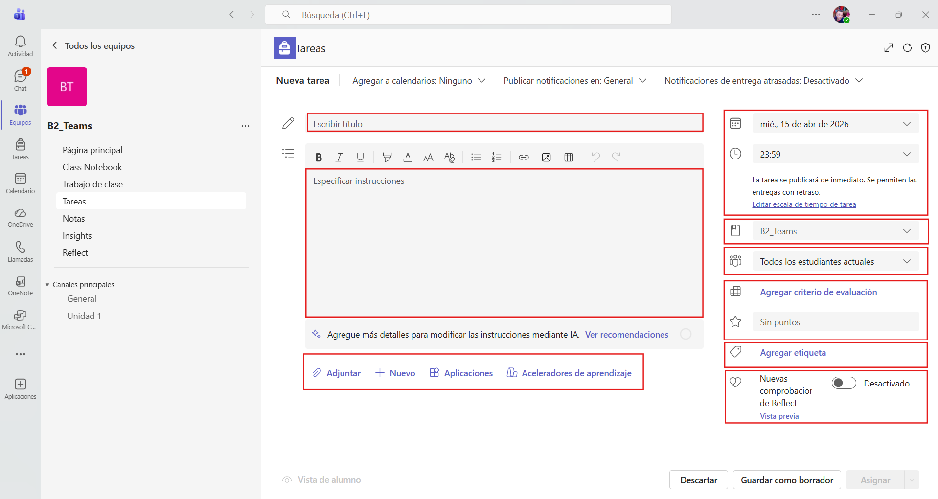 Instrucciones de una tarea