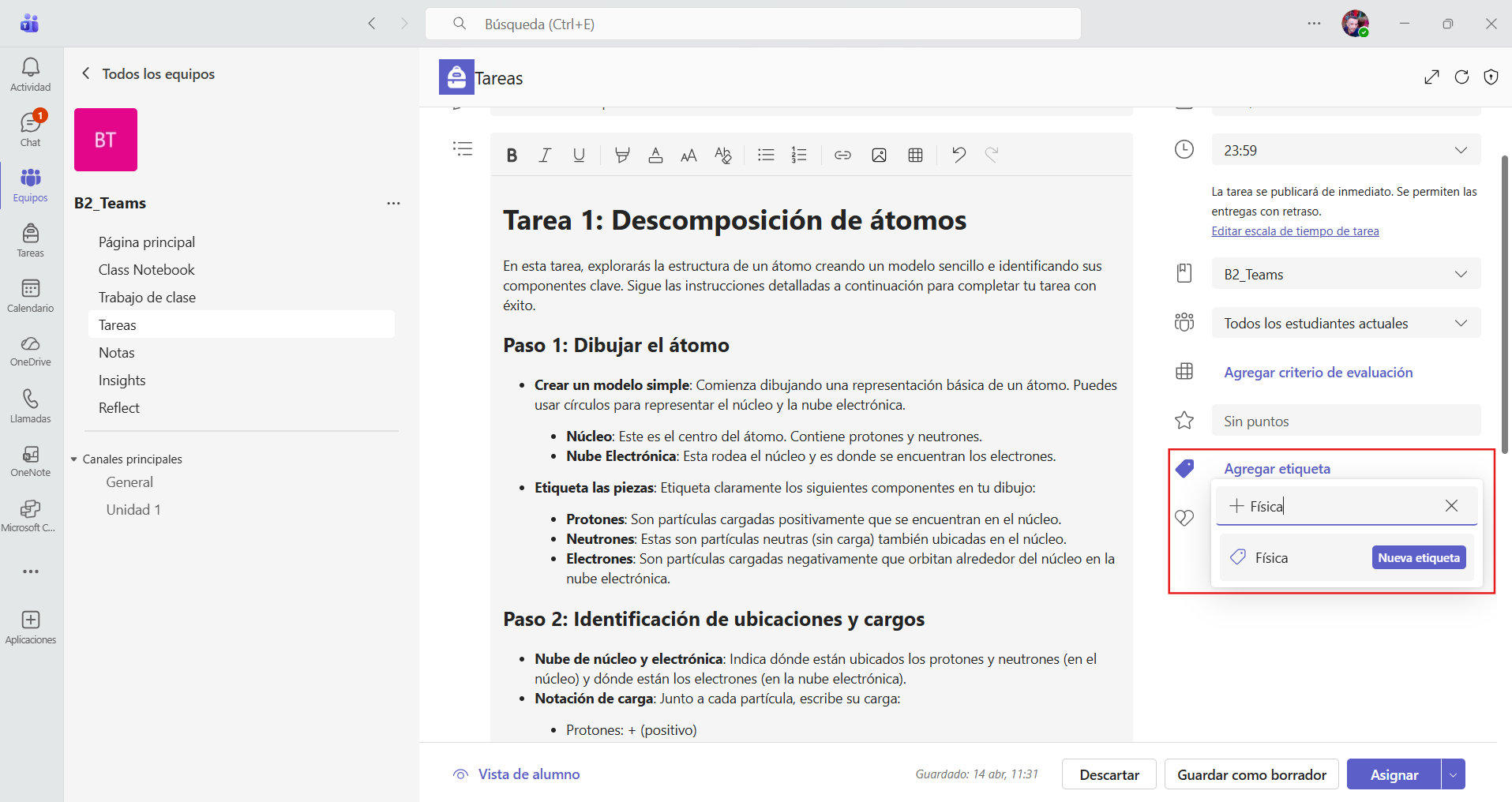 Instrucciones de una tarea