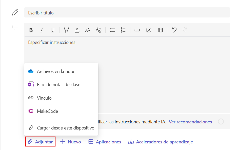 Instrucciones de una tarea