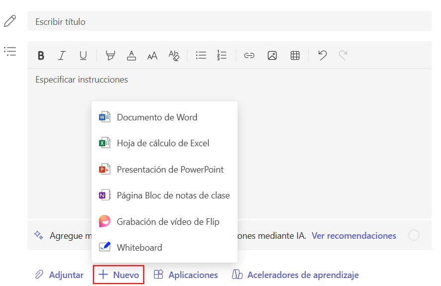 Instrucciones de una tarea