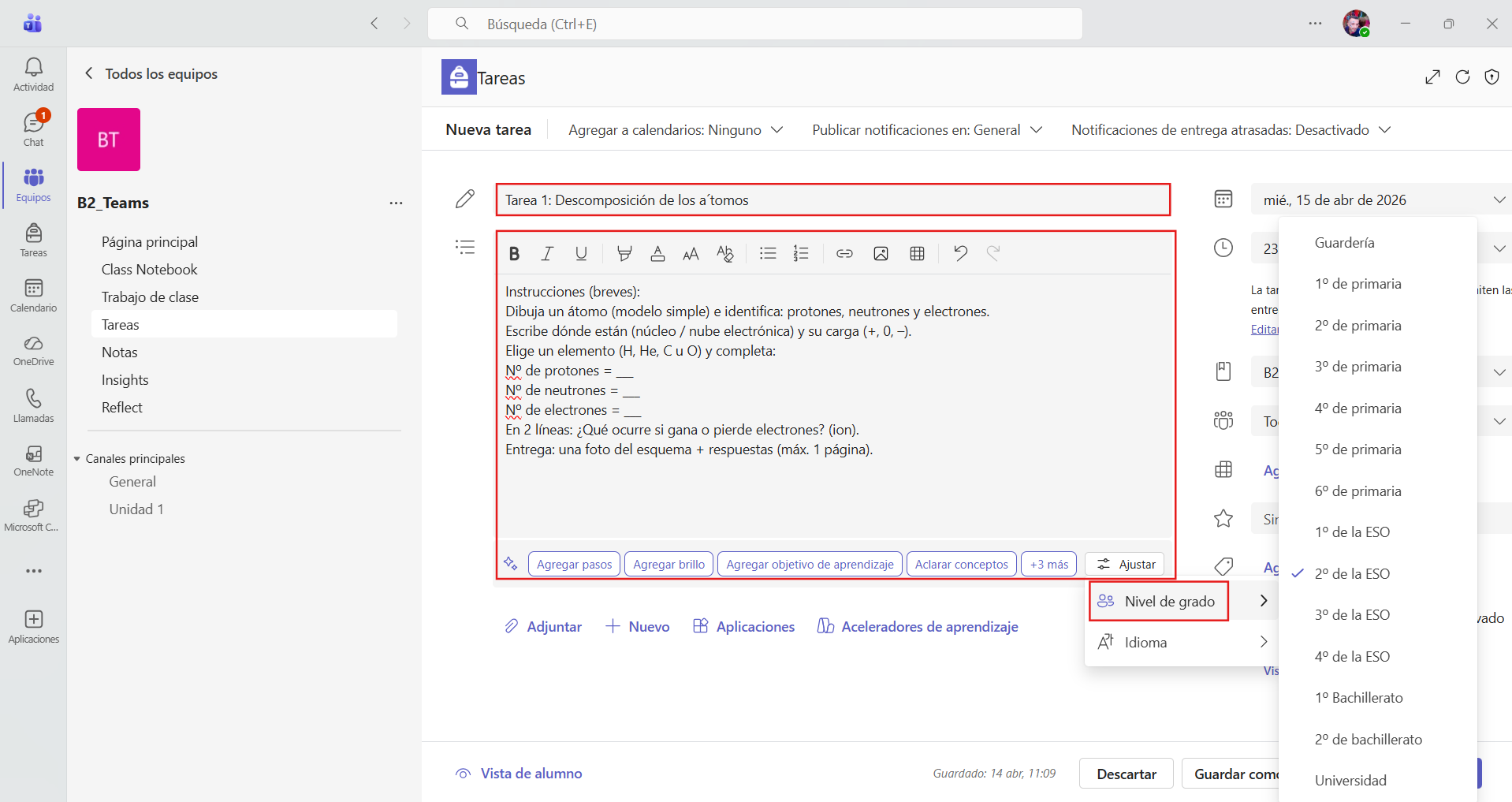 Instrucciones de una tarea