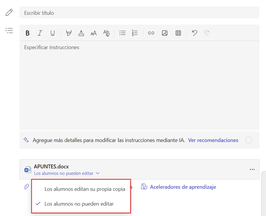Instrucciones de una tarea
