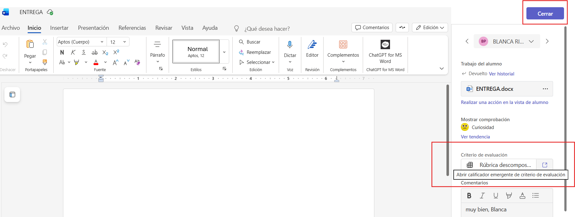 Importar rúbricas creadas previamente desde un archivo .csv
