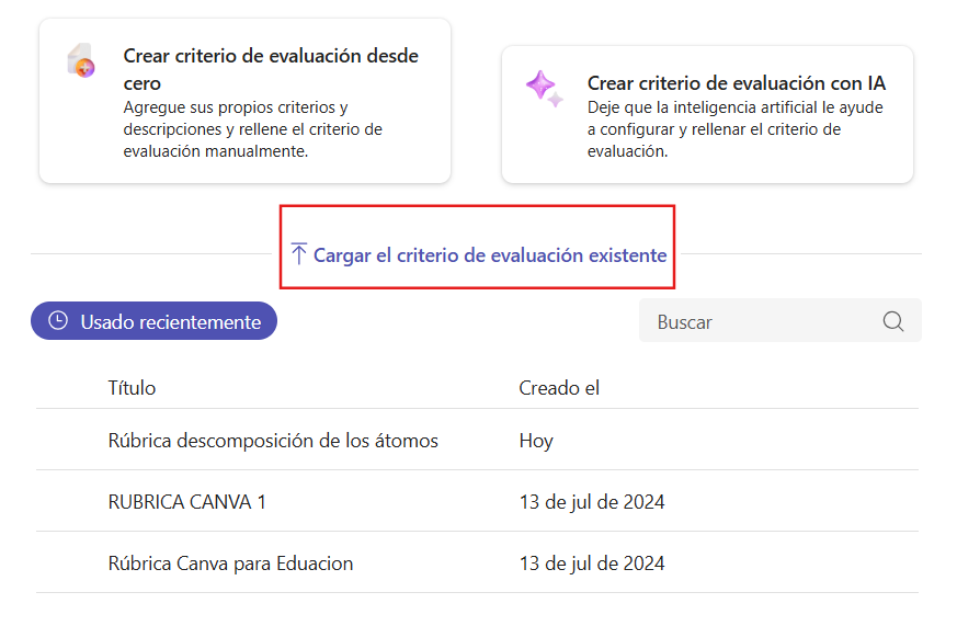 Importar rúbricas creadas previamente desde un archivo .csv