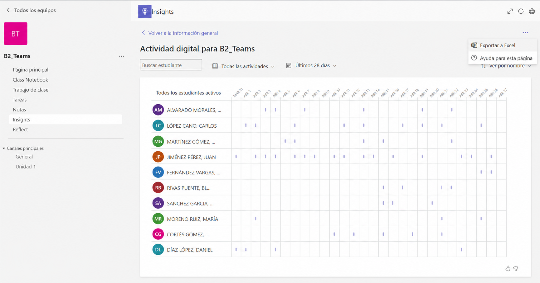 Exportar a Excel desde Insights