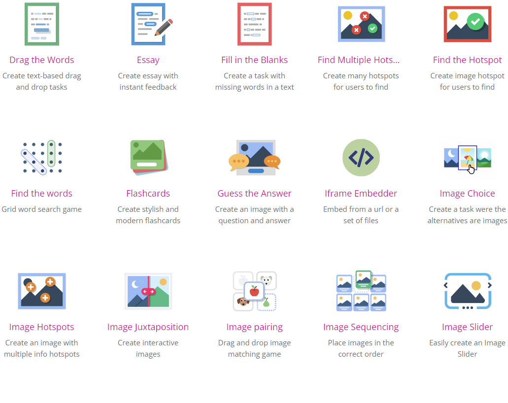 Tipos de contenidos que se pueden crear en H5P.org 02