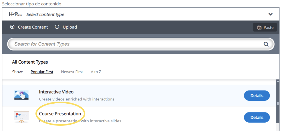 Crear contenido H5P.org