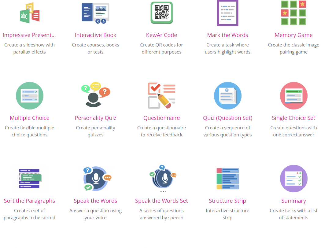 Actividades/contenidos H5P.org