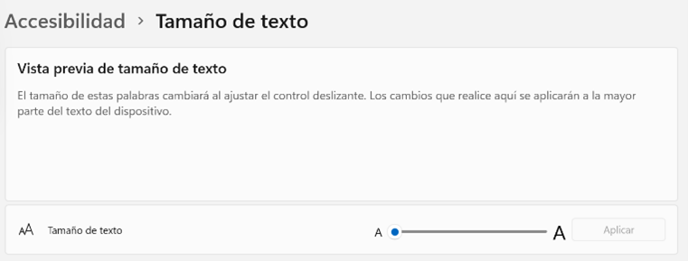 2.2. Tamaño de texto. Windows A2