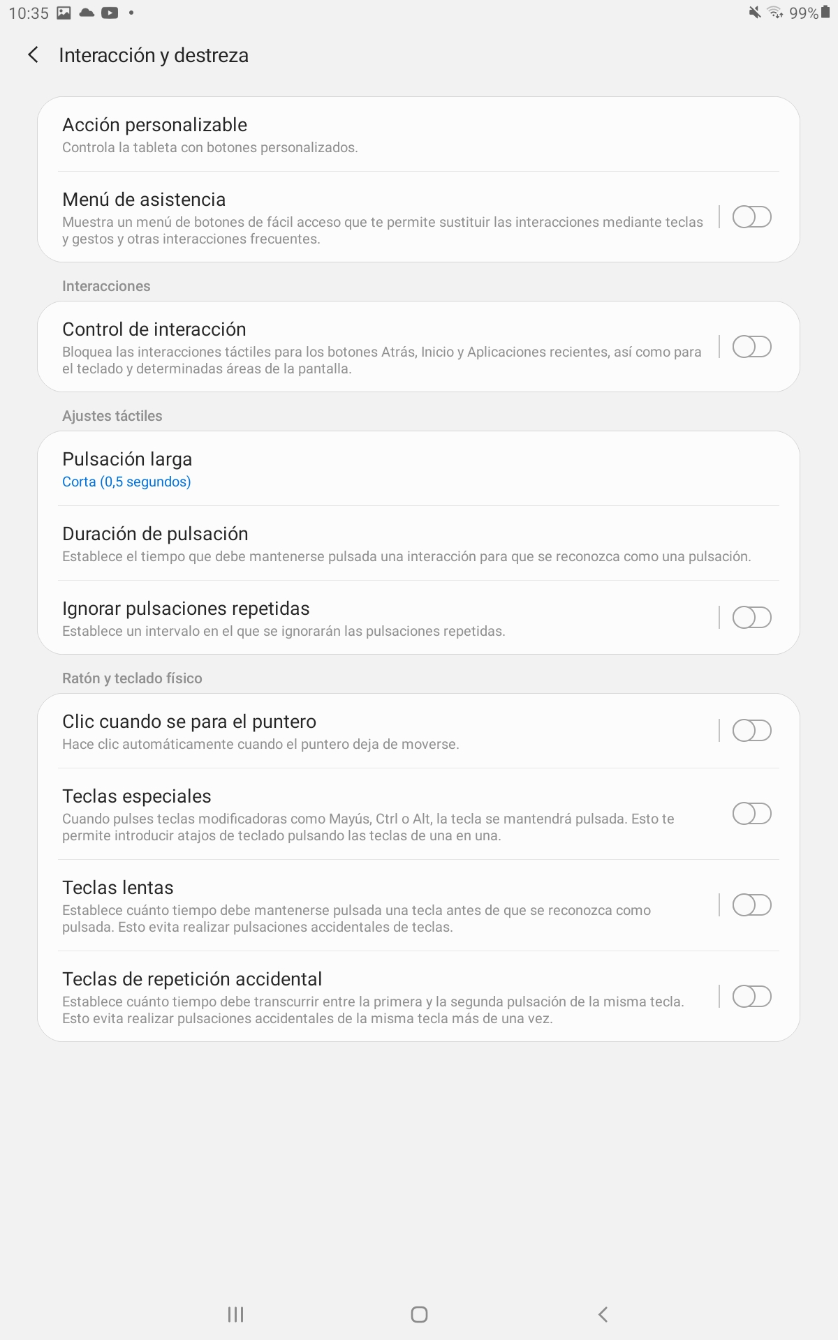 Menú interacción y destreza Android
