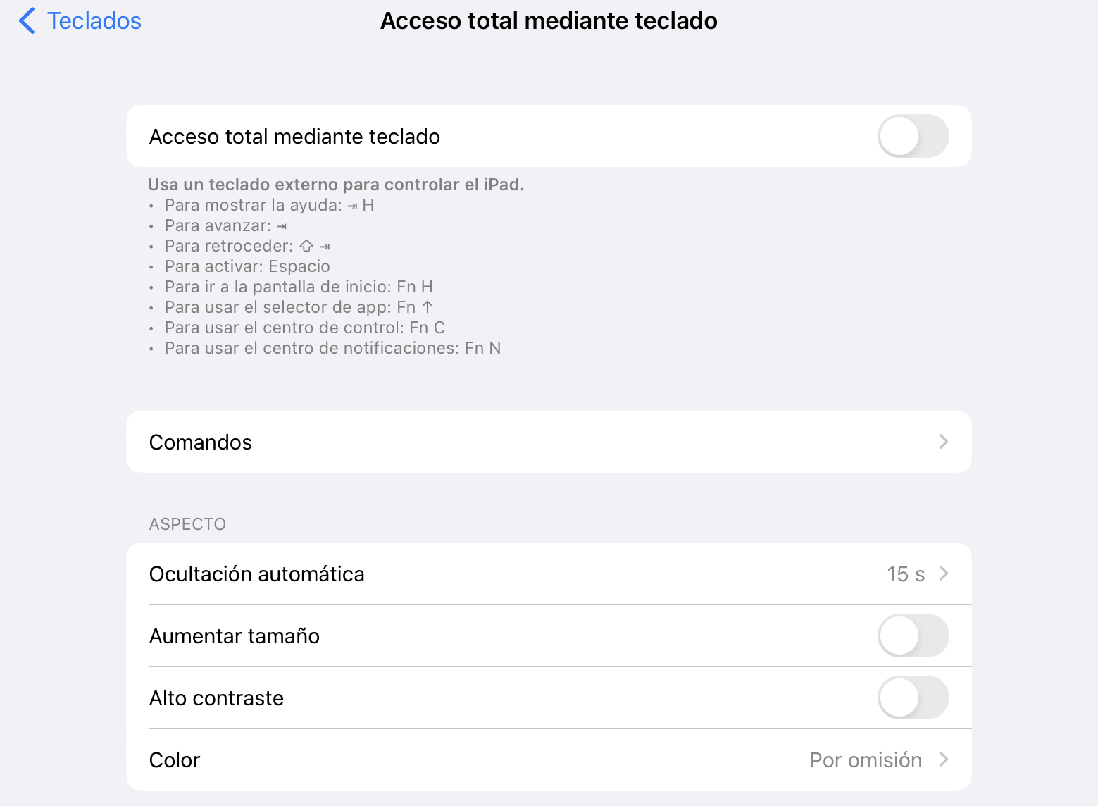 Acceso total mediante el teclado