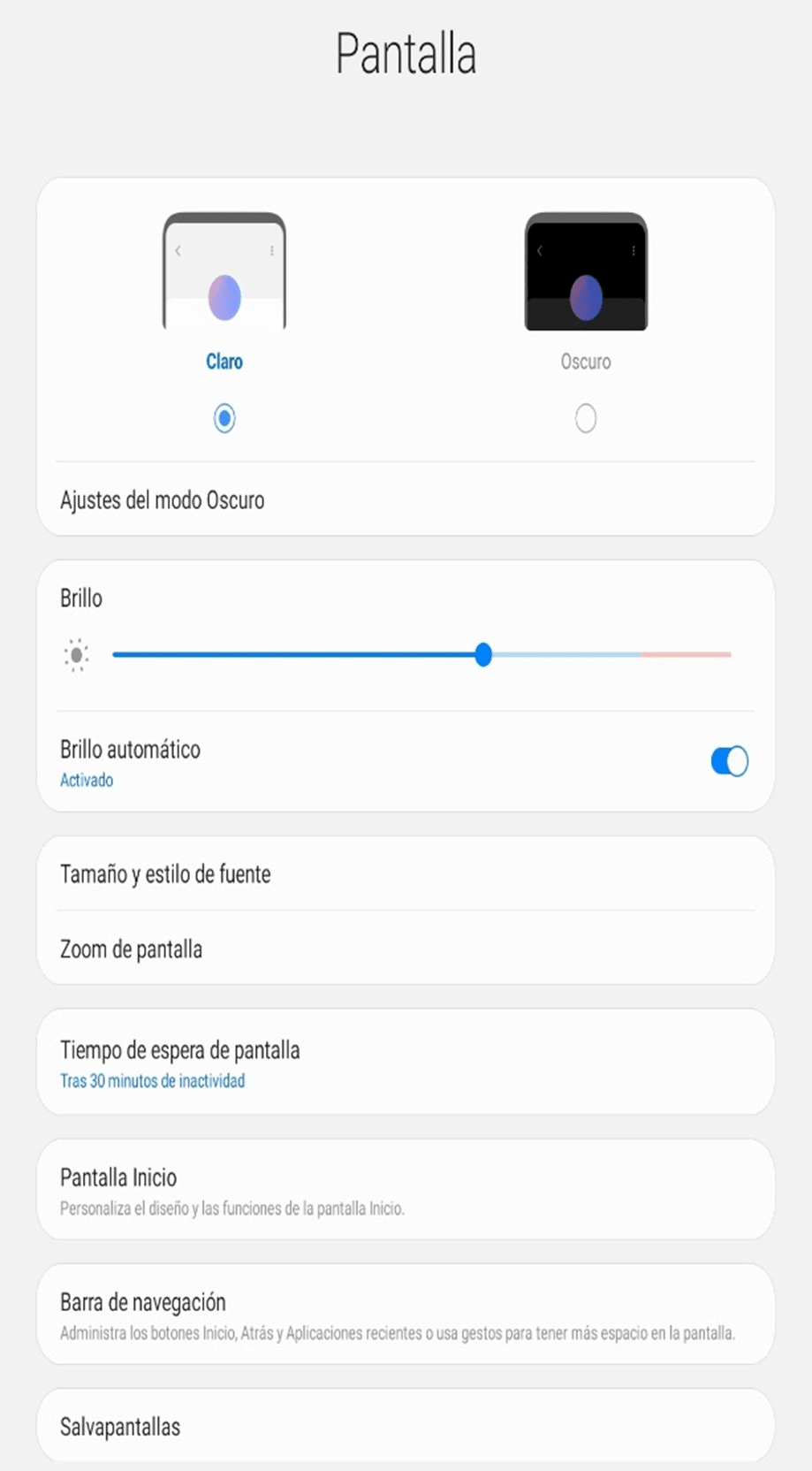 Menú pantalla de Android
