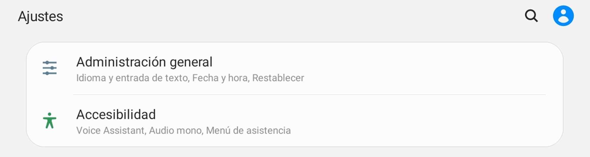 Menú ajustes Android