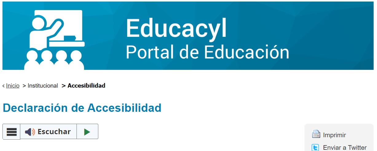 Captura del Portal de EducaCyL. Declaración de Accesibilidad Captura del Portal de EducaCyL. Declaración de Accesibilidad