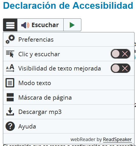 Captura del desplegable del ReadSpeaker en EducaCyL Captura del desplegable del ReadSpeaker en EducaCyL
