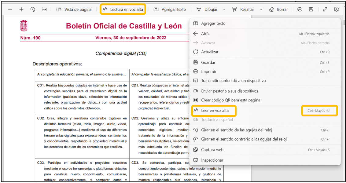 Captura Lector de PFD en Microsoft Edge
