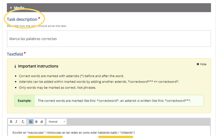 Configuración marca las palabras correctas 02