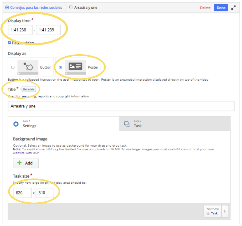 Configuración interacción arrastra y une 01