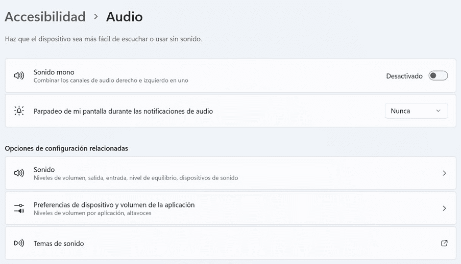 Menú accesibilidad. Audio